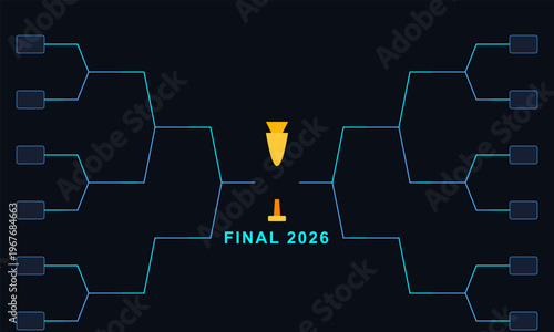 Hand-drawn futuristic sports competition tournament match bracket layout for the year two thousand and twenty six authentic illustration