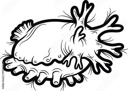 Illustration of a Cute Axolotl with Fuzzy Gills for Nature, Aquatic, and Animal Designs