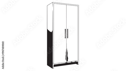 Modern tall white and black wardrobe with sleek handles for bedroom storage.