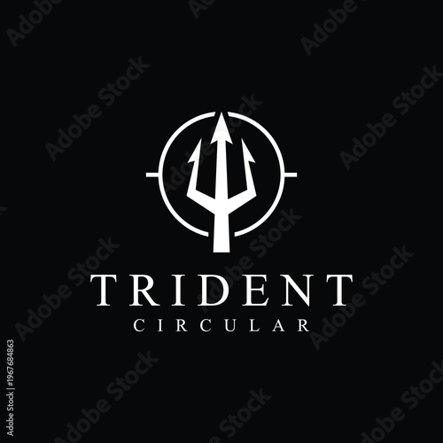 Circular Trident Neptune God Poseidon Triton King Spear or Devil Spear logo design