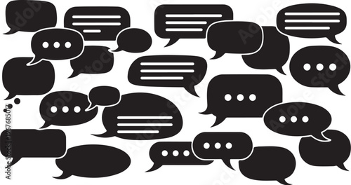 Black and white speech bubbles on a clean background illustration