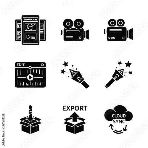 Black and white film and video editing computer icons