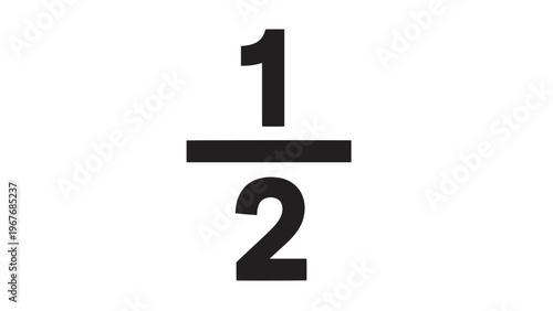 Close-up of a mathematical fraction representing one-half with numerator one and denominator two.