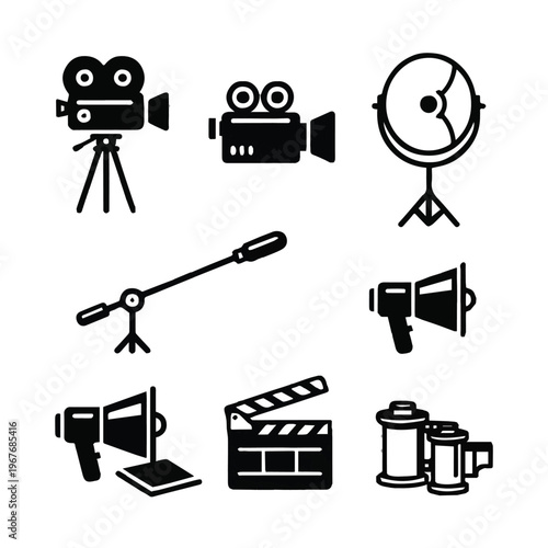 Film making equipment icons including cameras and lighting tools