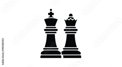 A sleek vector illustration depicting a sophisticated black king and queen chess piece graphic, representing strategy, intellect, and the timeless game of chess.