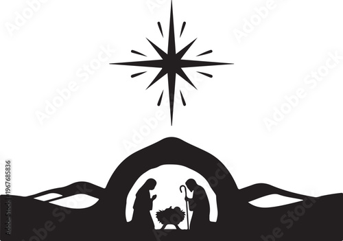 Nativity scene with Mary, Joseph, and baby Jesus in a manger