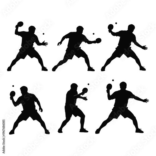 Table Tennis Player Silhouettes Set Ping Pong Sport Action Isolated Vector Collection