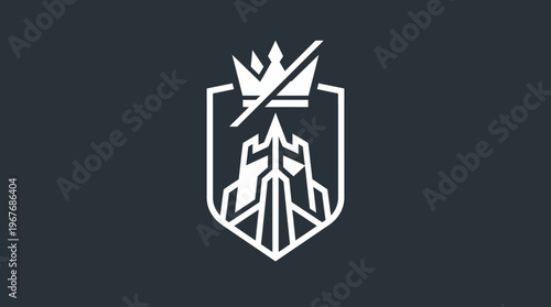 Minimalist Crest Emblem With Sword Through Crown
