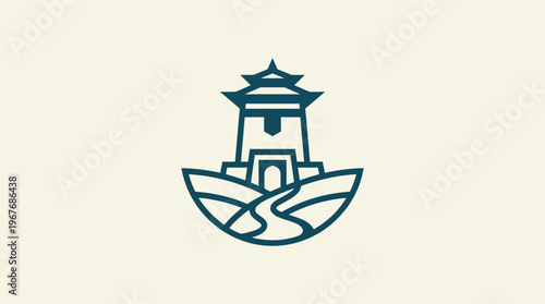 Minimalist Japanese Pagoda Logo on Cream Background