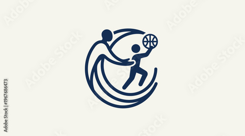 Basketball Coach Teaching a Child to Play