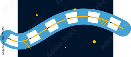 Hand-drawn artistic representation of a blue and white wavy soccer fan scarf with yellow decorative elements authentic illustration