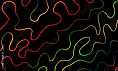 Abstract colorful organic monoline pattern on black background. fluid element.