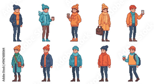 Pixel Art Winter Characters Collection for Lifestyle and Seasonal Themes