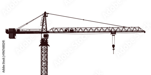 Silhouette vector of construction crane tower for heavy lifting operations.