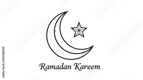 Ramadan Kareem Greeting with Crescent Moon and Star Illustration.