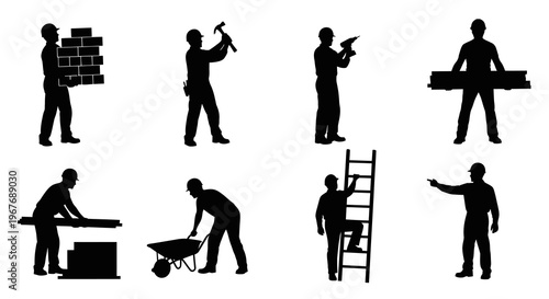 Construction Worker Silhouettes Vector Icon Set
