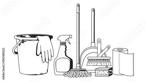 Cleaning Supplies and Tools for Household Cleaning Tasks.