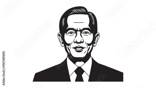 Black and White Illustration of a Man Wearing Glasses and Formal Attire.