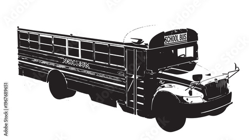 Classic Yellow School Bus with Black Windows and Front Grill.