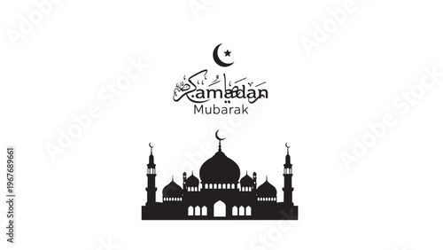 Silhouette of a Mosque with Minarets and Dome for Ramadan Mubarak Celebration.