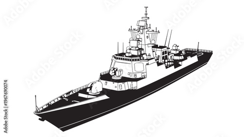 Modern Navy Warship with Advanced Technology and Armament.