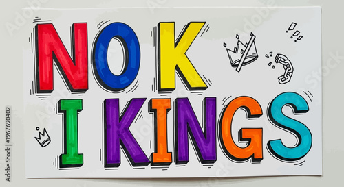 Colorful No Kings Sticker Design.