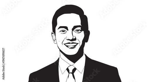 Black and White Portrait of a Smiling Businessman in Formal Attire.