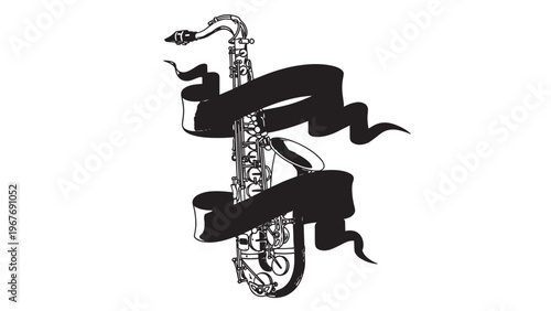 Black and white illustration of a snake coiled around a staff with a ribbon, symbolizing medicine and healing.