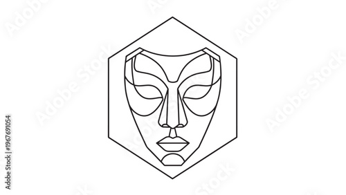 Abstract Line Art Illustration of a Human Face with Geometric Design Elements.