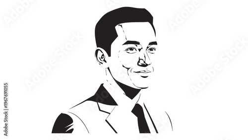 Stylish Black and White Illustration of a Confident Man in Formal Attire.