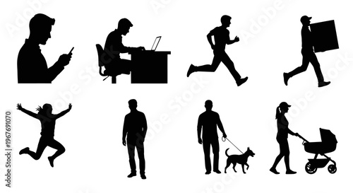 Diverse People Lifestyle Human Silhouettes - Black and White Vector Collection