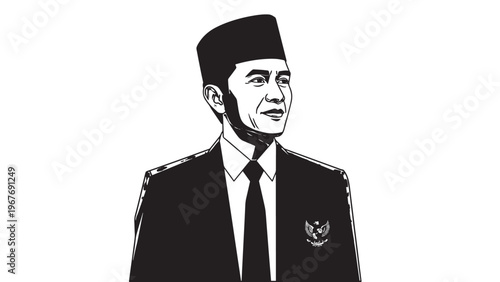 Portrait of a Young Man in Traditional Formal Attire with a Neutral Expression.