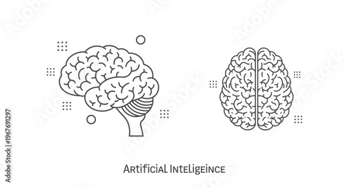 Artificial Intelligence Brain Comparison Illustration.