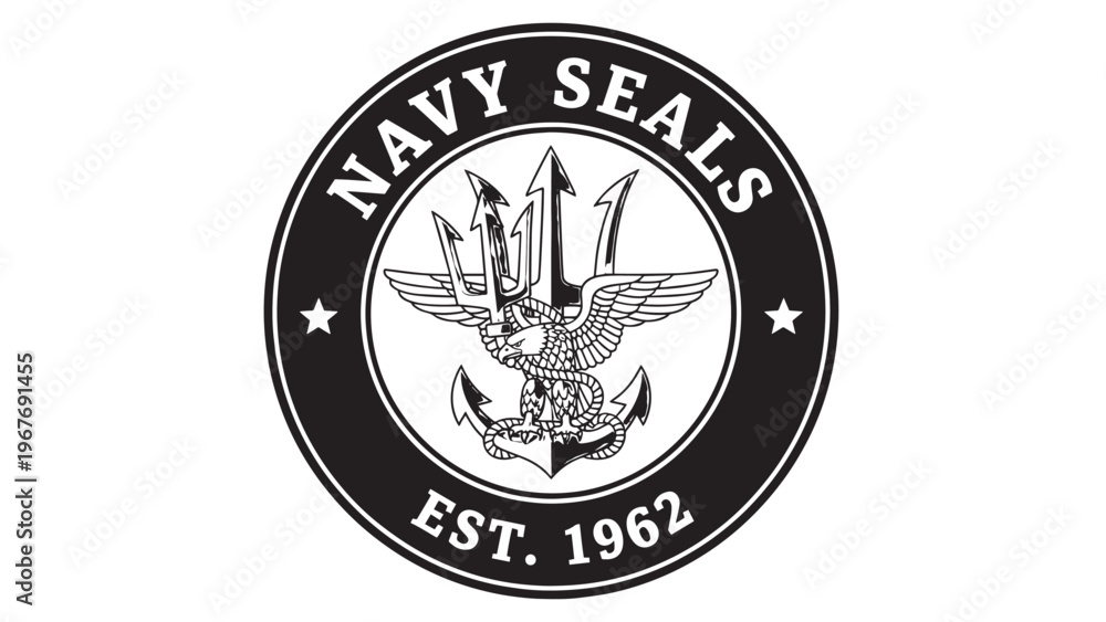 Obraz premium Navy Seals emblem featuring eagle anchor and shield with established year 1962.