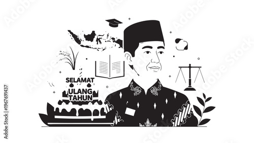 Celebration of Independence Day with Fireworks and Cultural Symbols in Indonesia.