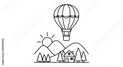 Hot air balloon flying high.