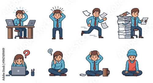 Cartoon man stressed and frustrated at work, vector illustration