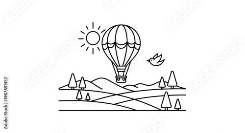 Hot air balloon flying high freely.