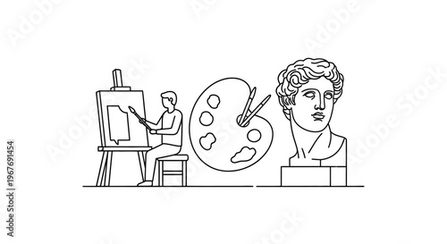 Artist Painting Canvas With Brushes.