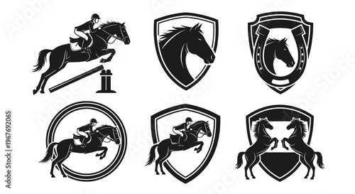 Equestrian Horse Riding Sports Vector Silhouette Logo Icons Collection