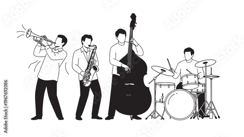 Jazz Band Performing Live Music with Instruments on Stage.