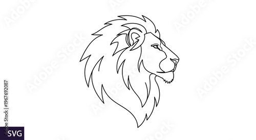 Lion Head Profile Line Drawing Illustration.