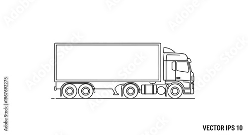 Line Art Illustration of Semi Truck Trailer.