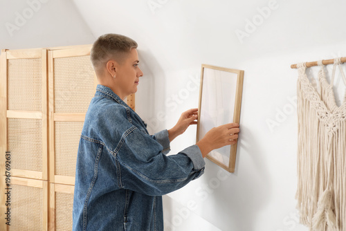 Young woman with short hair...