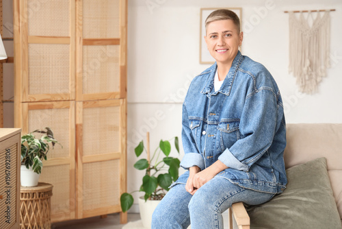 Young woman with short hair...