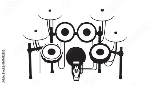 Black and White Illustration of Musical Instruments and Musical Notes Arrangement.