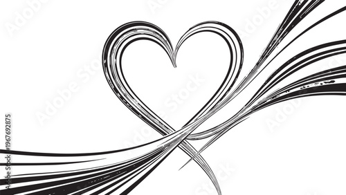 Elegant Heart Shape Created with Flowing Black and White Lines.