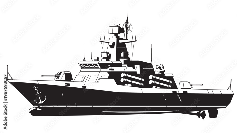 Fototapeta premium Modern navy patrol boat navigating through open waters with a clear sky.