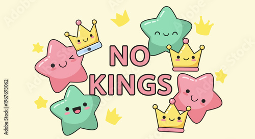 Smiling cartoon stars with small crowns.