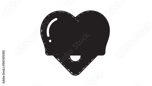 Black Heart Icon with a Small Smile and Shine Effect.